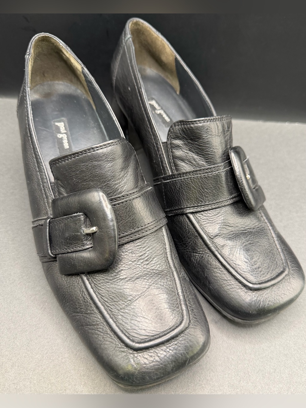 Paul Green Loafer Black Leather Buckle Slip-On Loafers- Size:7